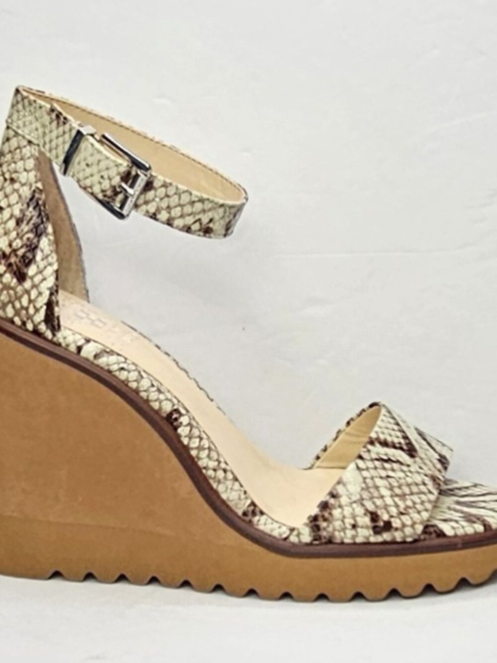 Vince Camuto Gretam Sz 9 Beige Snake Print Ankle Strap Wedge Platform Sandals - Picture 6 of 11
